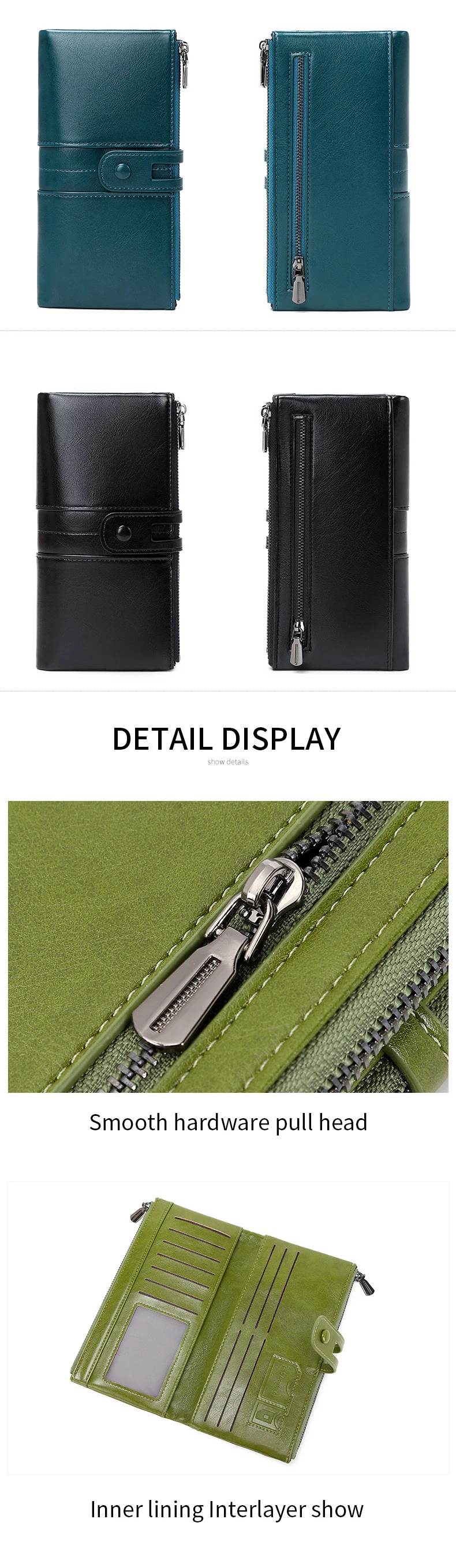 Hot Selling RFID Women's Long Wallet PU Leather Handbag with Multiple Card Slots, Coin Zipper Wallet, Women's Mobile Wallet
