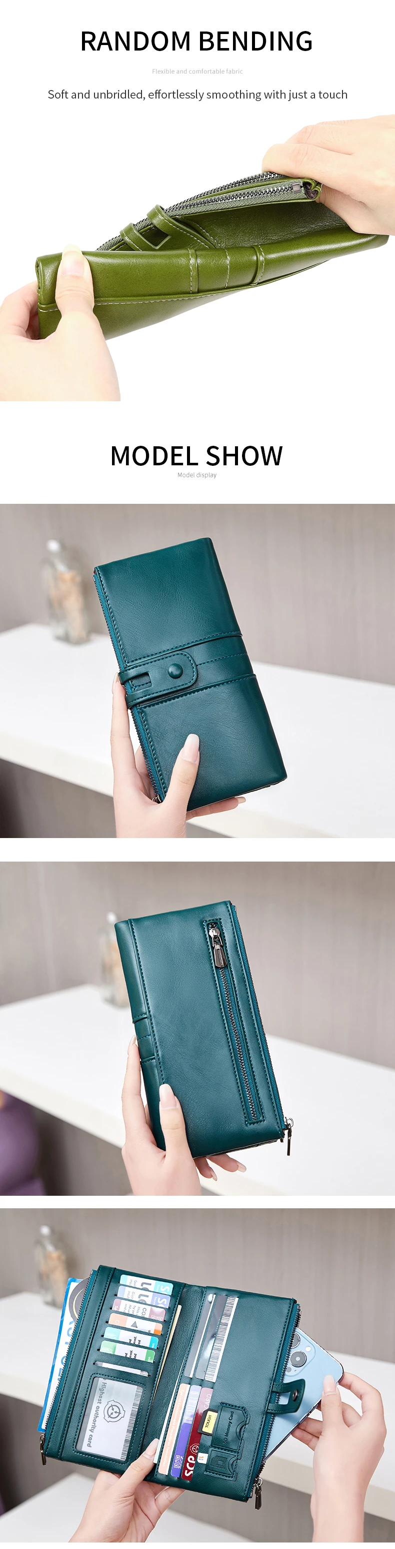 Hot Selling RFID Women's Long Wallet PU Leather Handbag with Multiple Card Slots, Coin Zipper Wallet, Women's Mobile Wallet