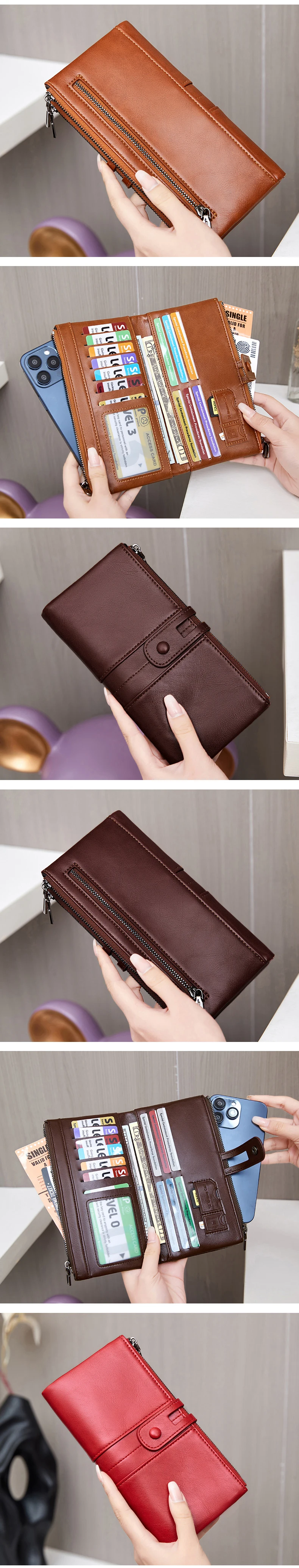 Hot Selling RFID Women's Long Wallet PU Leather Handbag with Multiple Card Slots, Coin Zipper Wallet, Women's Mobile Wallet