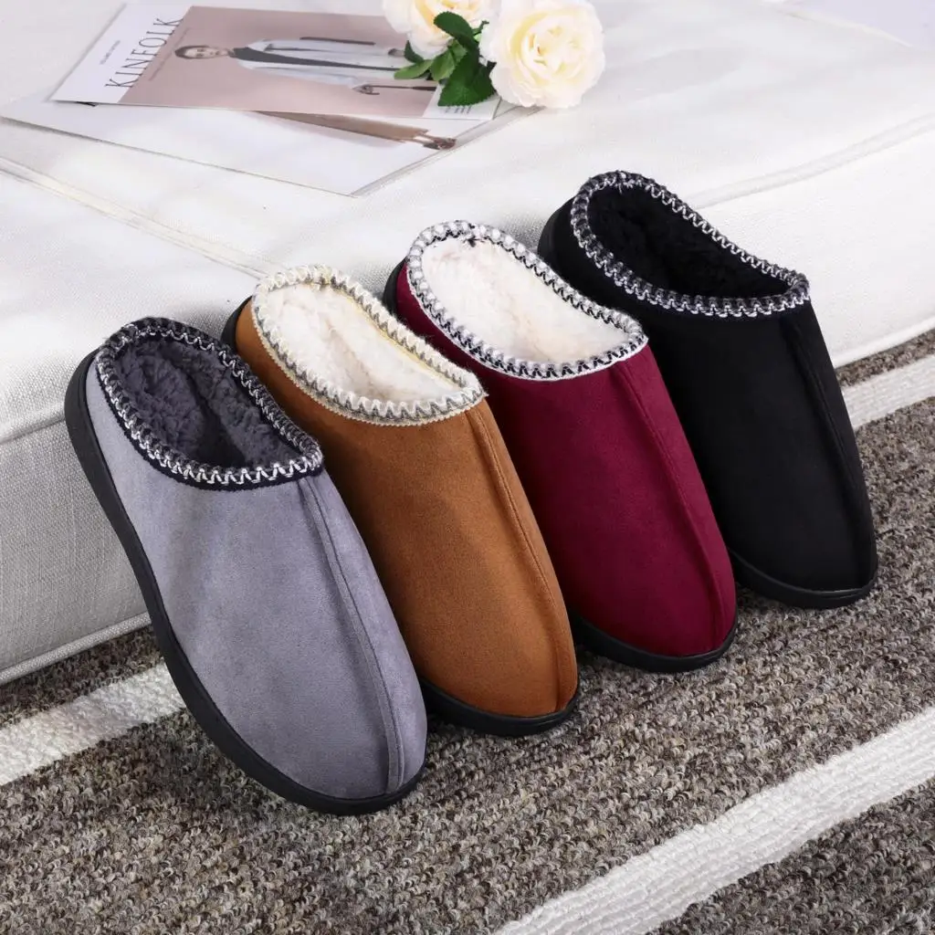 Litfun Warm Cotton Slippers For Women Men Fluffy House Fur Slippers Indoor Flats Slip-on Soft Slippers Couple House Mute Slides