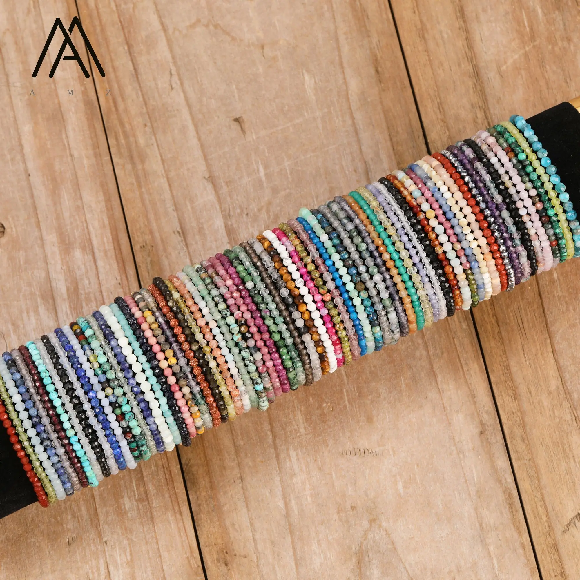Natural Crystal Bracelets Faceted Gemstone 3mm Tiny Beads Stretch Bracelet Bohemian-Style Multi-Color Bracelets Classic Jewelry