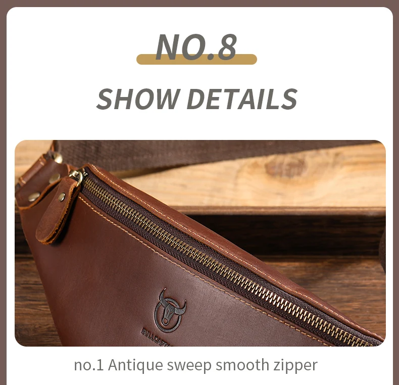 BULLCAPTAIN Men's Crazy Horse Leather Belt Bag Classic Retro Crossbody Bag Outdoor Storage Mountaineering Mobile Phone Bag