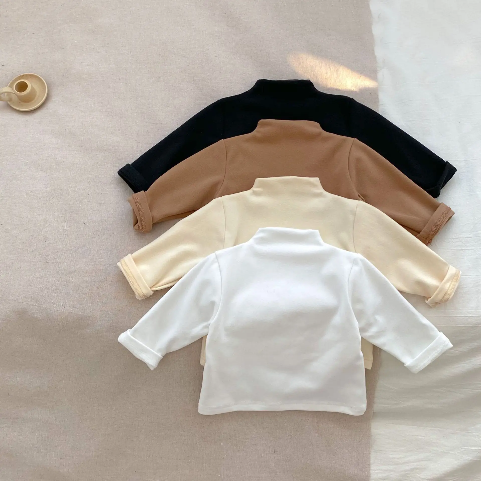 MiniAinis Autumn Winter Baby Wood Ear Edge Long Sleeve T-shirt Girls Cotton Ski Suit Girl Underlay Versatile Top Kids Clothes