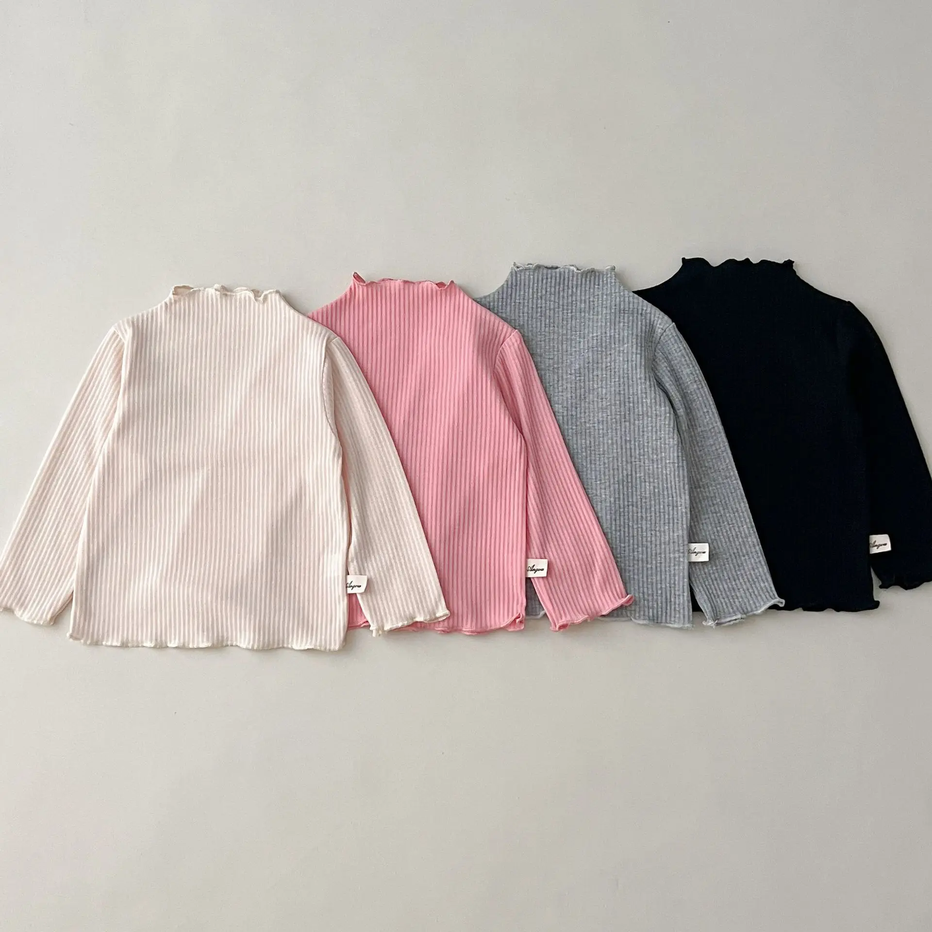 MiniAinis Autumn Winter Baby Wood Ear Edge Long Sleeve T-shirt Girls Cotton Ski Suit Girl Underlay Versatile Top Kids Clothes