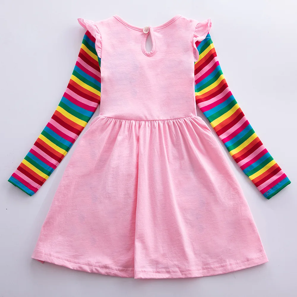 Girls' Long Sleeve Unicorn Dress Autumn Embroidery Two Pockets Rainbow Sleeves 81035