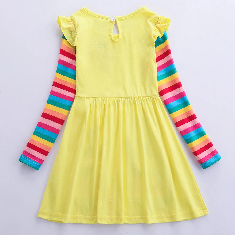 Girls' Long Sleeve Unicorn Dress Autumn Embroidery Two Pockets Rainbow Sleeves 81035
