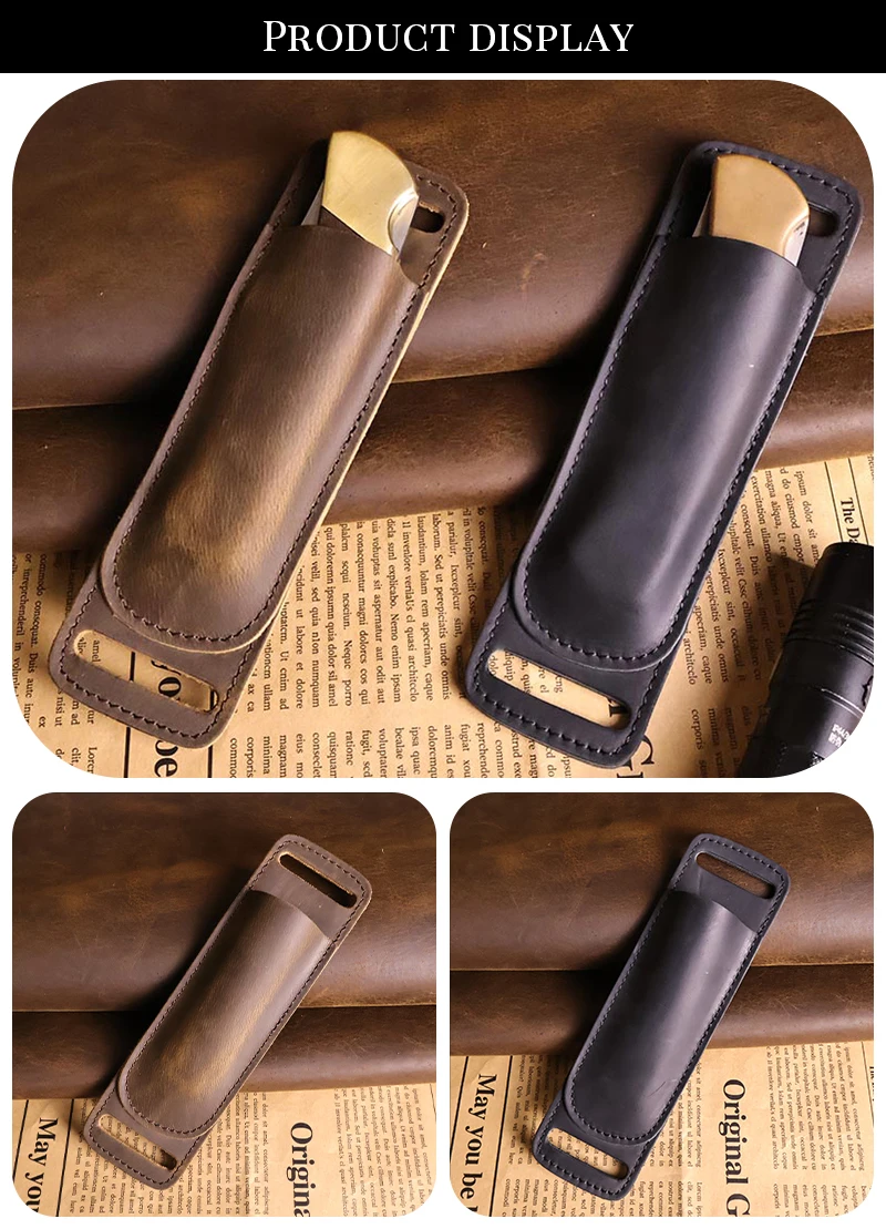 RIYAO Genuine Leather Folding Knife Sheath Waist Belt Knife Case Outdoor Tools Storage Pocket Knives Cowhide Protective Case Men