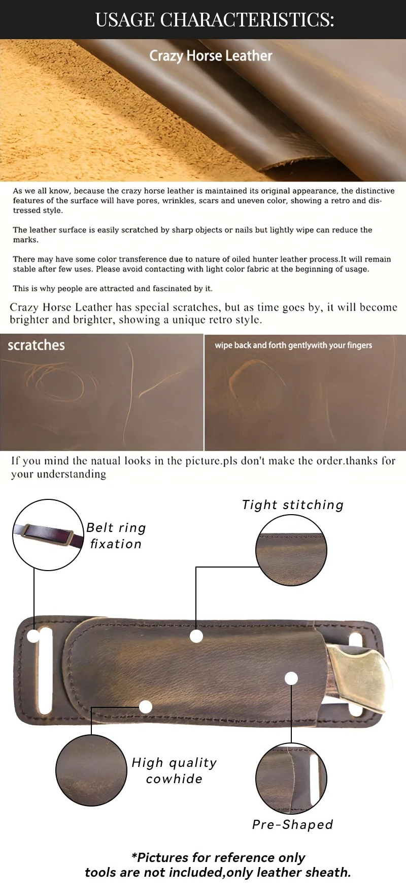 RIYAO Genuine Leather Folding Knife Sheath Waist Belt Knife Case Outdoor Tools Storage Pocket Knives Cowhide Protective Case Men