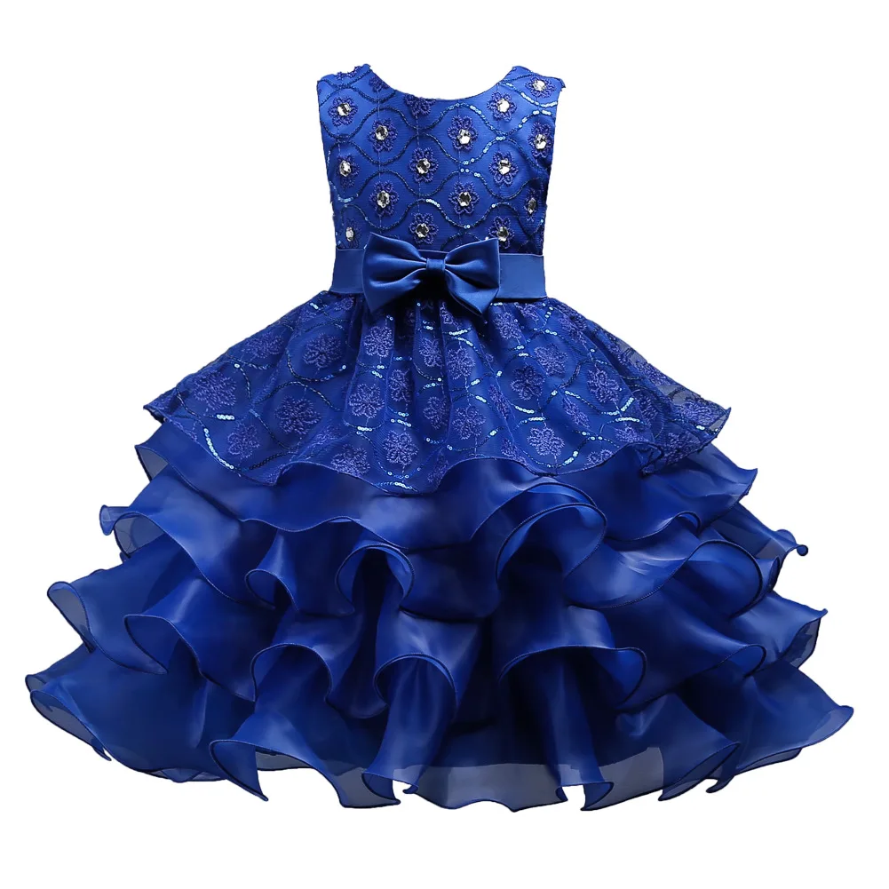 Girls Elegant Floral Embroidery Bowknot Decor Sleeveless Layered Mesh Princess Dress Clothes