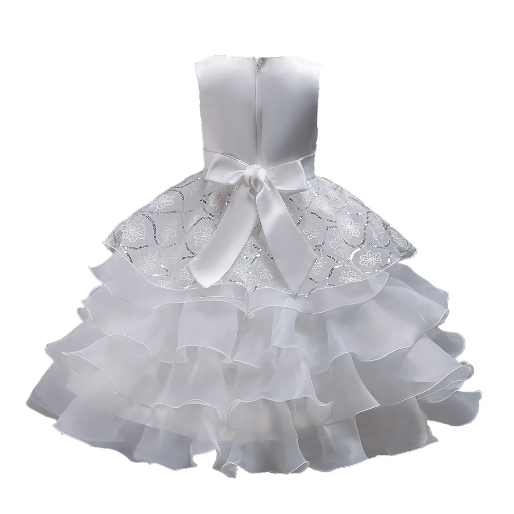 Girls Elegant Floral Embroidery Bowknot Decor Sleeveless Layered Mesh Princess Dress Clothes