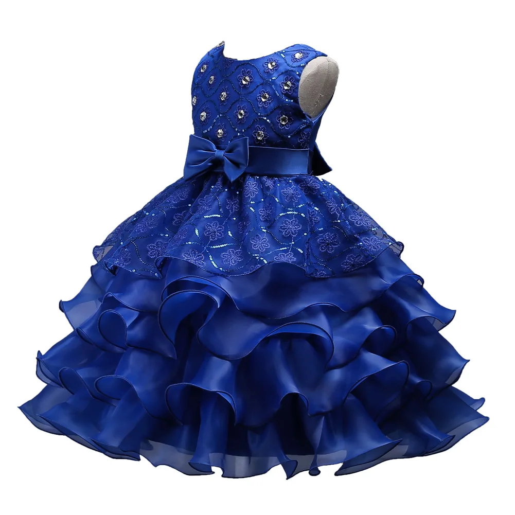 Girls Elegant Floral Embroidery Bowknot Decor Sleeveless Layered Mesh Princess Dress Clothes