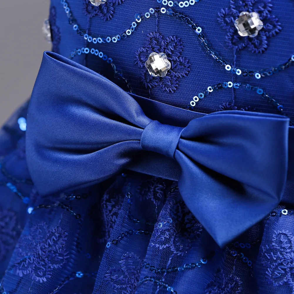 Girls Elegant Floral Embroidery Bowknot Decor Sleeveless Layered Mesh Princess Dress Clothes
