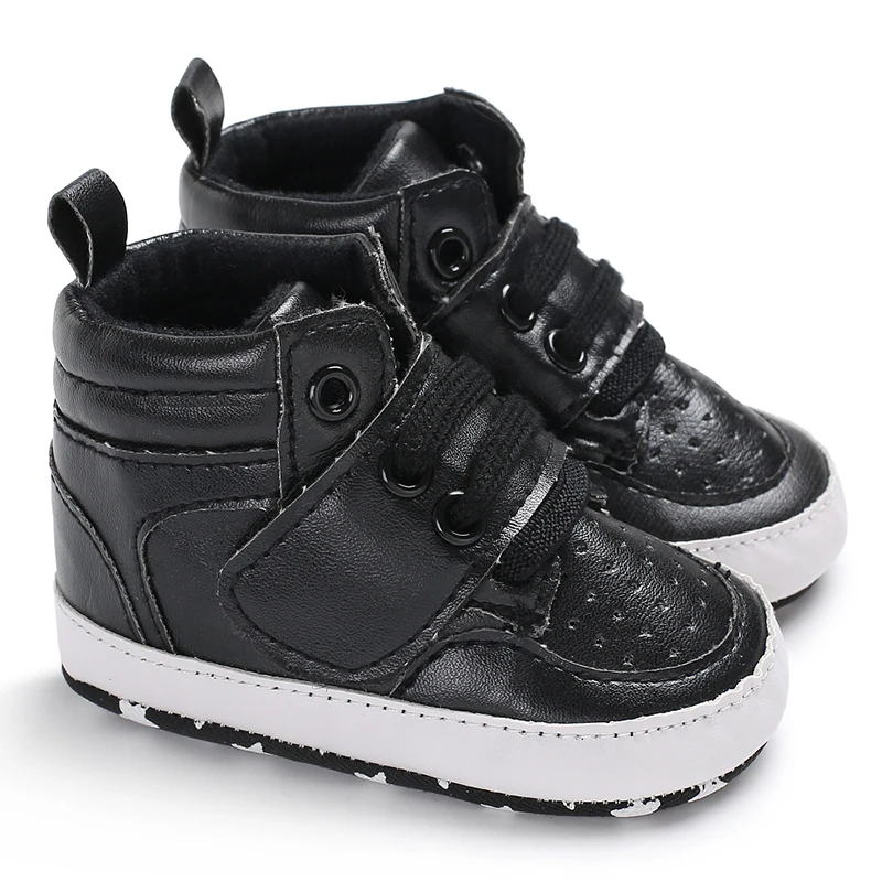 Newborn Baby Fashion Sneakers Shoes Boys Girls Solid Lace Up High Shoes Toddlers Breathable Non Slip First Walkers 0-18 Months