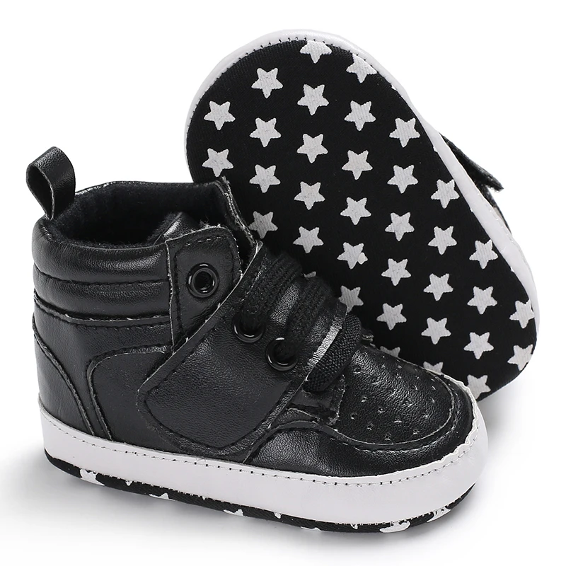 Newborn Baby Fashion Sneakers Shoes Boys Girls Solid Lace Up High Shoes Toddlers Breathable Non Slip First Walkers 0-18 Months