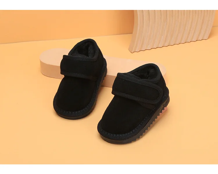 Genuine Leather Winter Baby Shoes Warm Plush Toddler Boys Girls Cotton Shoes Rubber Sole Outdoor Tennis Fashion Little Kids Boot