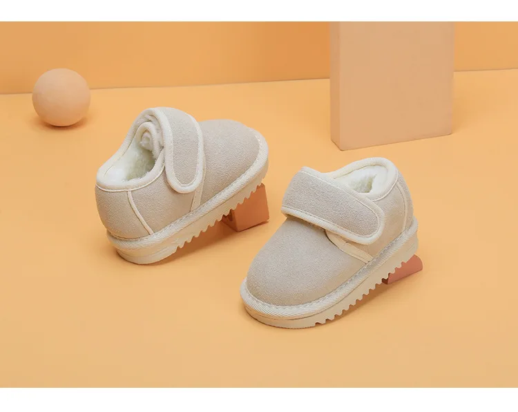 Genuine Leather Winter Baby Shoes Warm Plush Toddler Boys Girls Cotton Shoes Rubber Sole Outdoor Tennis Fashion Little Kids Boot