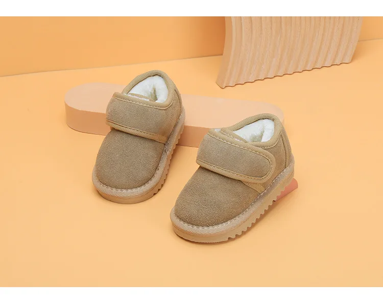Genuine Leather Winter Baby Shoes Warm Plush Toddler Boys Girls Cotton Shoes Rubber Sole Outdoor Tennis Fashion Little Kids Boot
