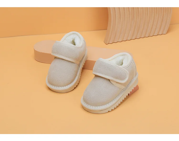 Genuine Leather Winter Baby Shoes Warm Plush Toddler Boys Girls Cotton Shoes Rubber Sole Outdoor Tennis Fashion Little Kids Boot