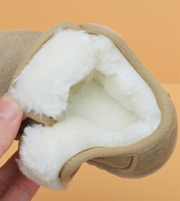 Genuine Leather Winter Baby Shoes Warm Plush Toddler Boys Girls Cotton Shoes Rubber Sole Outdoor Tennis Fashion Little Kids Boot
