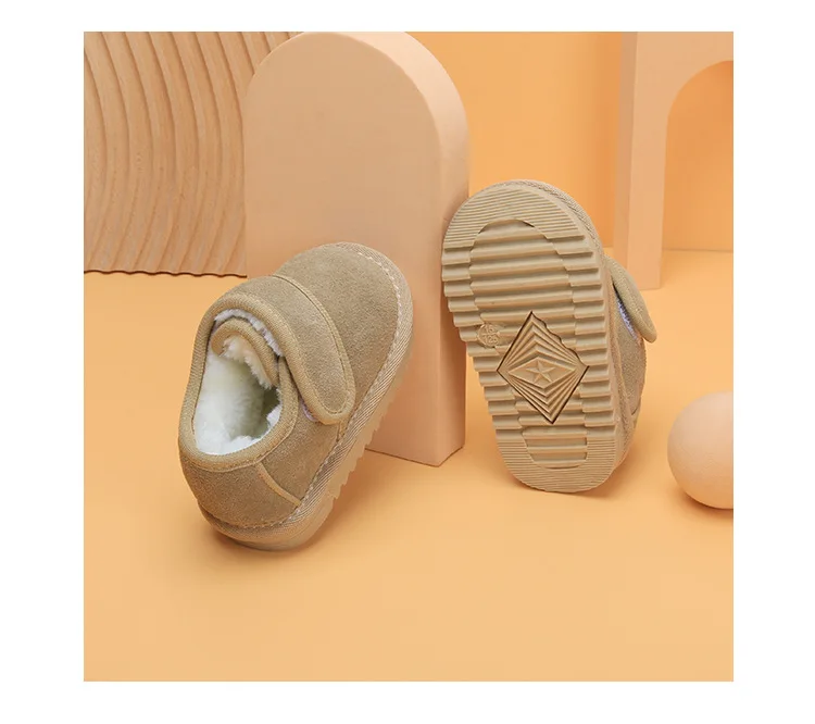 Genuine Leather Winter Baby Shoes Warm Plush Toddler Boys Girls Cotton Shoes Rubber Sole Outdoor Tennis Fashion Little Kids Boot