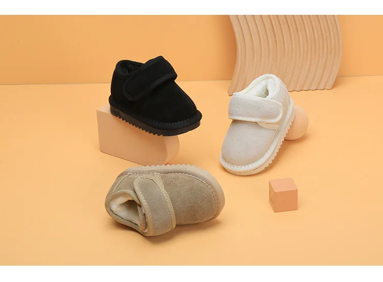 Genuine Leather Winter Baby Shoes Warm Plush Toddler Boys Girls Cotton Shoes Rubber Sole Outdoor Tennis Fashion Little Kids Boot