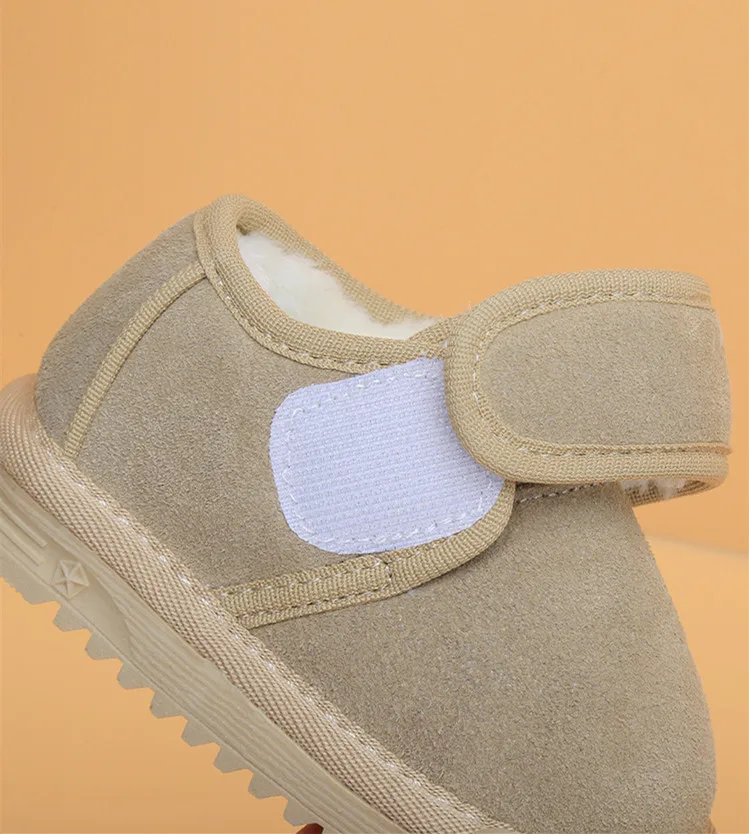Genuine Leather Winter Baby Shoes Warm Plush Toddler Boys Girls Cotton Shoes Rubber Sole Outdoor Tennis Fashion Little Kids Boot