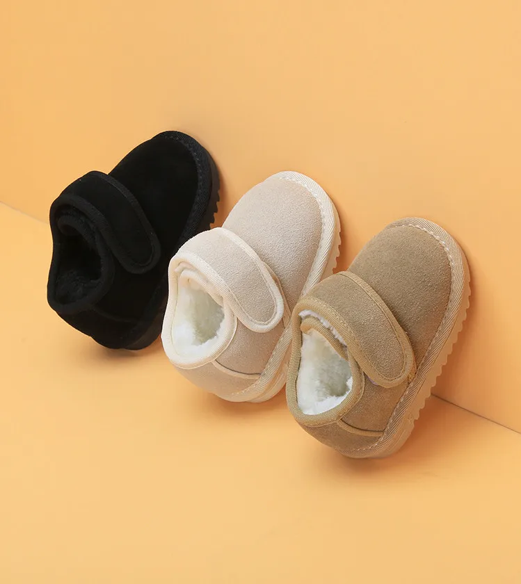Genuine Leather Winter Baby Shoes Warm Plush Toddler Boys Girls Cotton Shoes Rubber Sole Outdoor Tennis Fashion Little Kids Boot