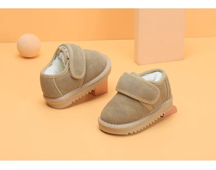 Genuine Leather Winter Baby Shoes Warm Plush Toddler Boys Girls Cotton Shoes Rubber Sole Outdoor Tennis Fashion Little Kids Boot