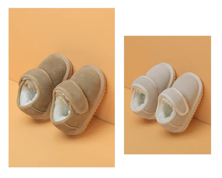 Genuine Leather Winter Baby Shoes Warm Plush Toddler Boys Girls Cotton Shoes Rubber Sole Outdoor Tennis Fashion Little Kids Boot