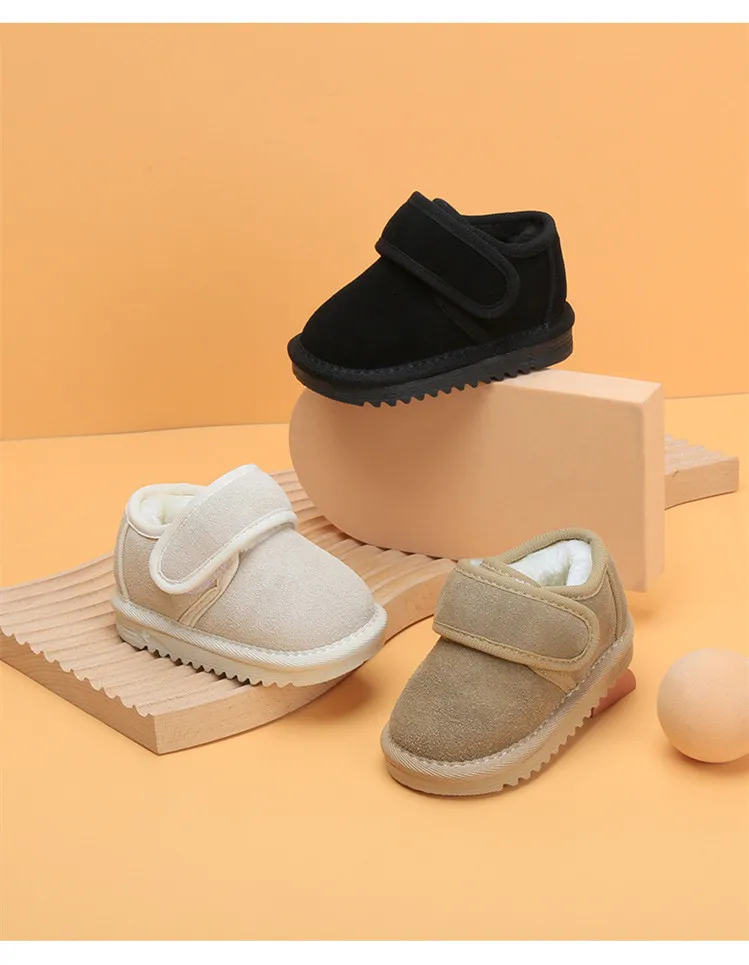Genuine Leather Winter Baby Shoes Warm Plush Toddler Boys Girls Cotton Shoes Rubber Sole Outdoor Tennis Fashion Little Kids Boot