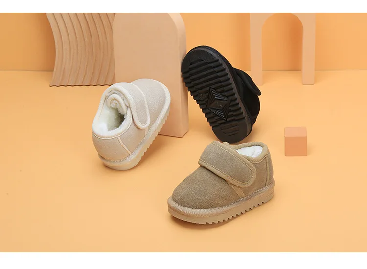 Genuine Leather Winter Baby Shoes Warm Plush Toddler Boys Girls Cotton Shoes Rubber Sole Outdoor Tennis Fashion Little Kids Boot