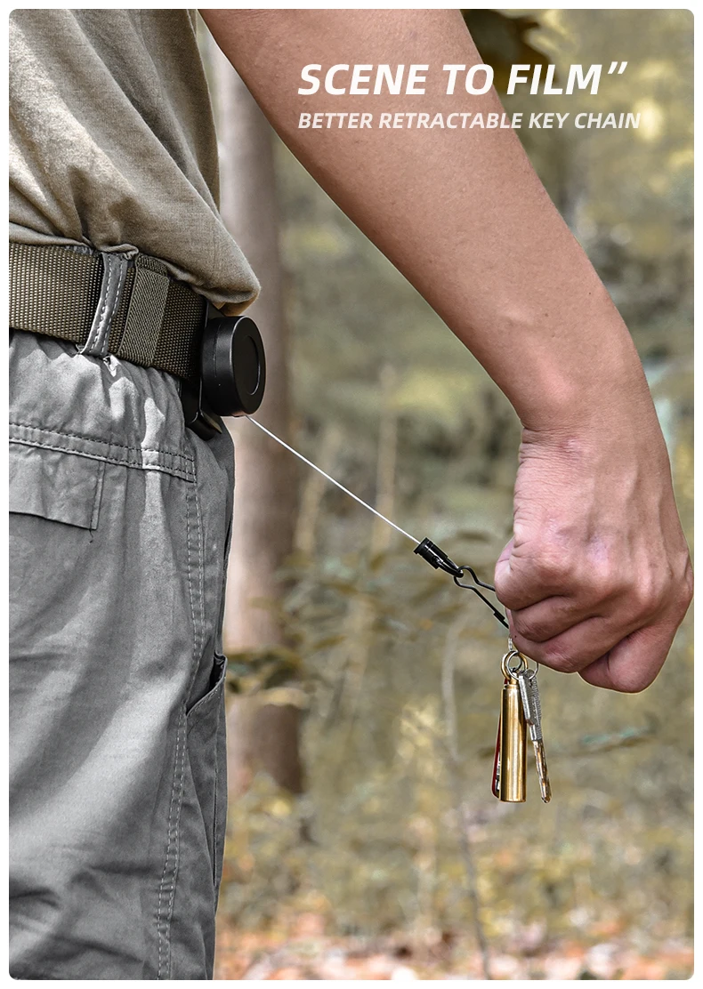 Total 100CM! High Resilience Retractable Steel Wire Rope Key Chain Anti Lost Easy To Pull And Buckle Military Gun Rope Keychain