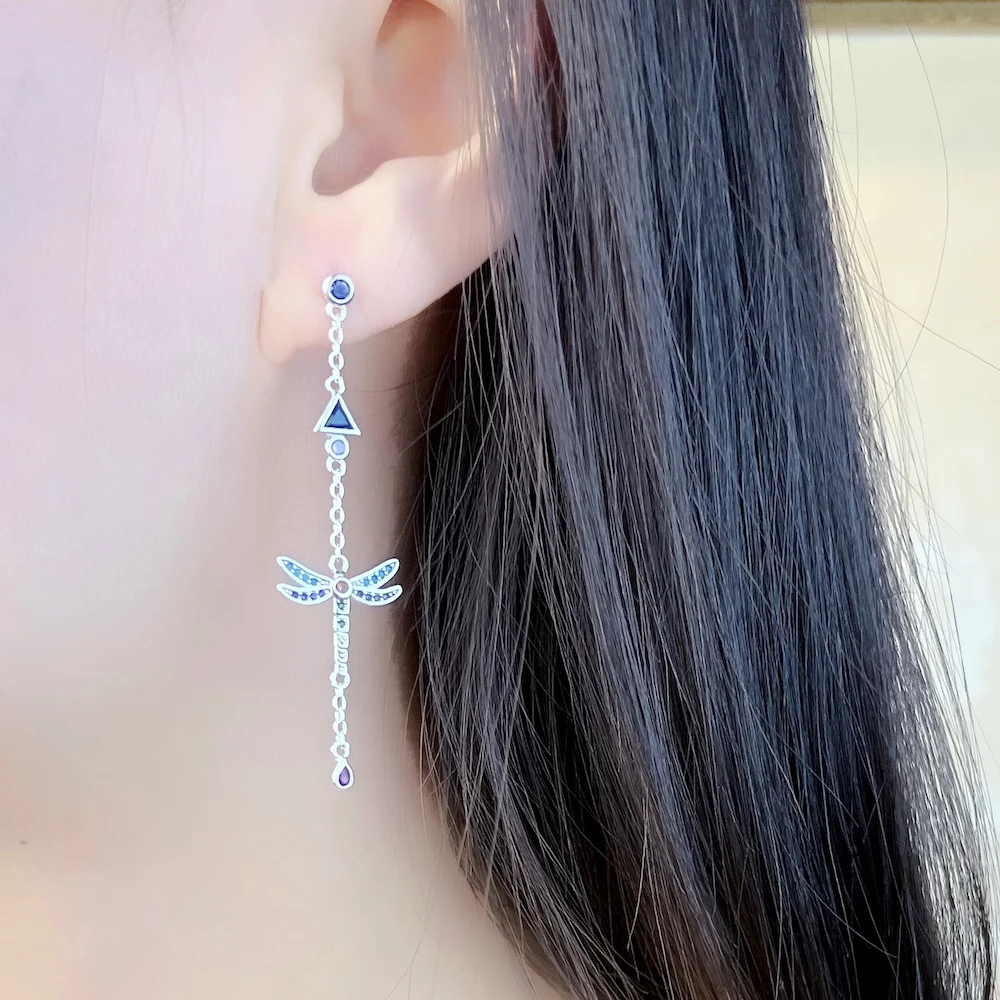 Earrings Play Of Colours Dragonfly,Europe Lightness Fine Jewelry For Women Summer Brand New Sterling Silver 925 Gift