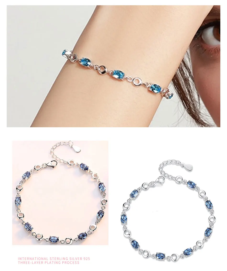 ZDADAN 925 Sterling Silver Sapphire Charm Bracelet Chain For Women Fashion Jewelry Accessories