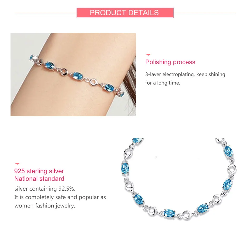 ZDADAN 925 Sterling Silver Sapphire Charm Bracelet Chain For Women Fashion Jewelry Accessories