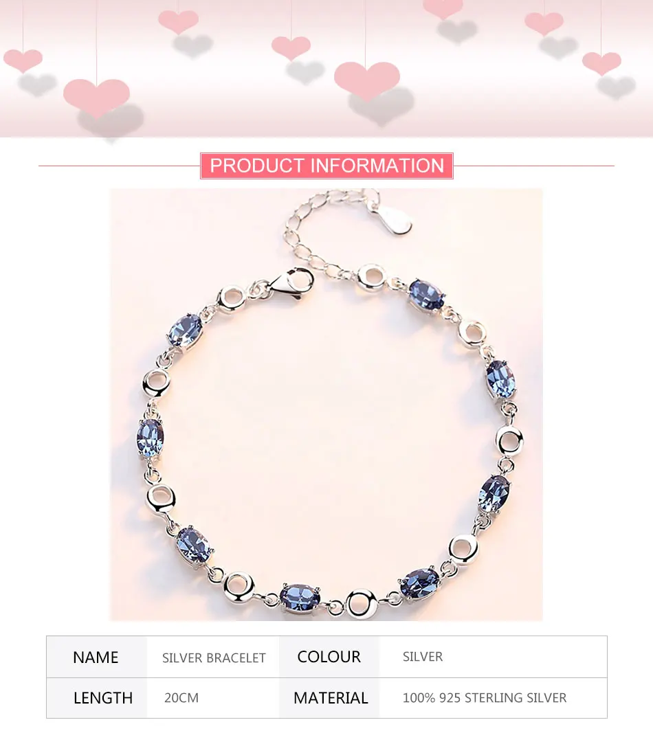 ZDADAN 925 Sterling Silver Sapphire Charm Bracelet Chain For Women Fashion Jewelry Accessories
