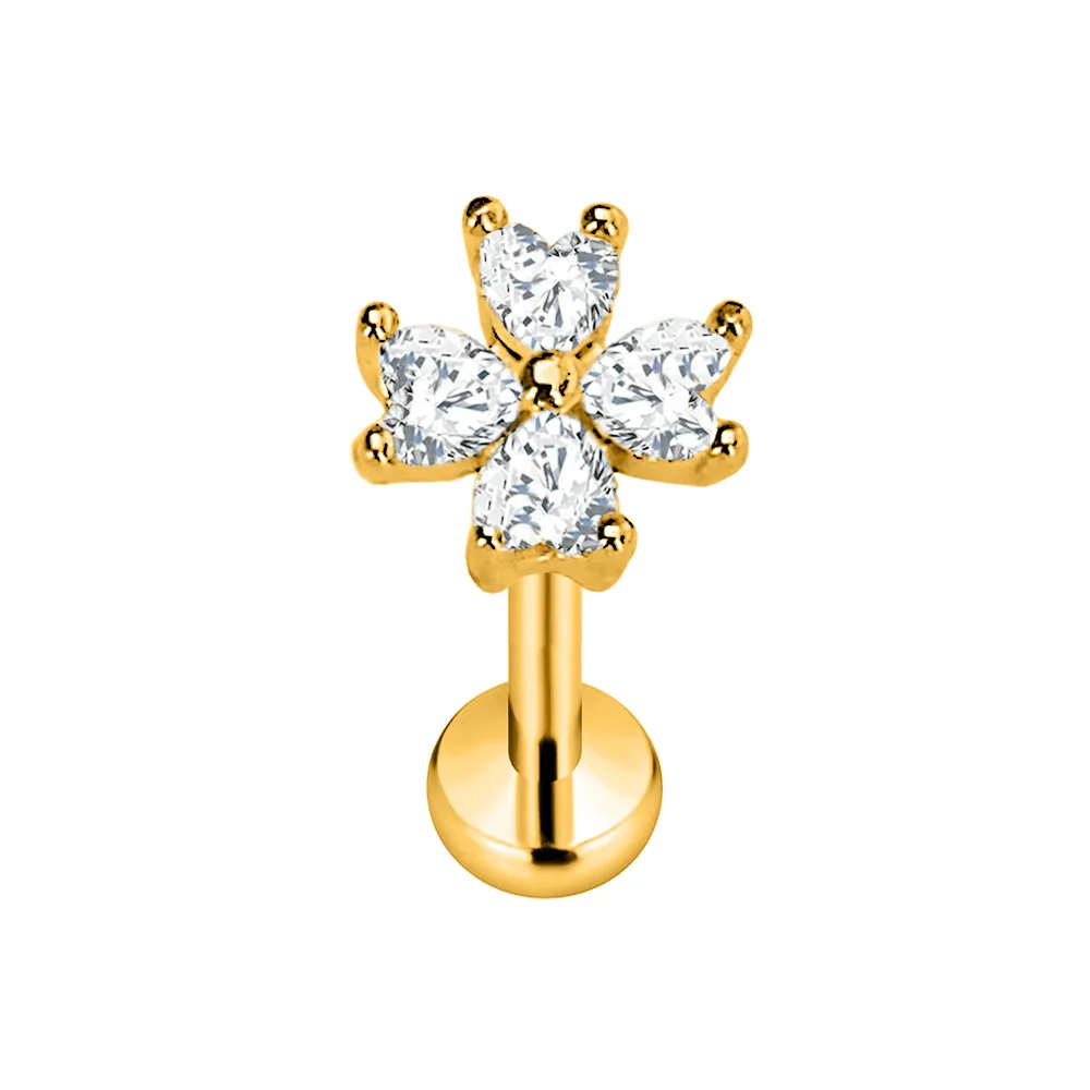 ASTM F136 G23 Titanium Flower Petals Star Heart Butterfly Threadless Piercing Pin Push in Labret Daith Conch Earring 16G 18G 20G