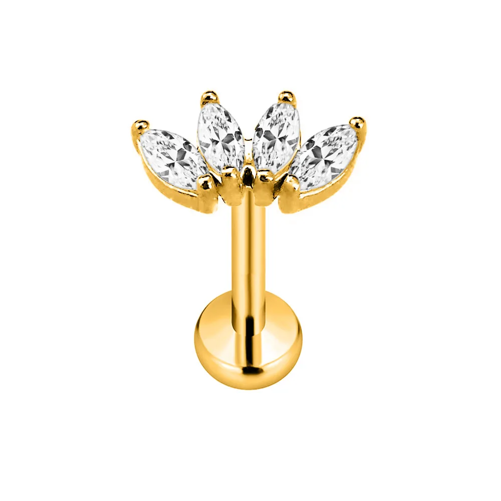 ASTM F136 G23 Titanium Flower Petals Star Heart Butterfly Threadless Piercing Pin Push in Labret Daith Conch Earring 16G 18G 20G