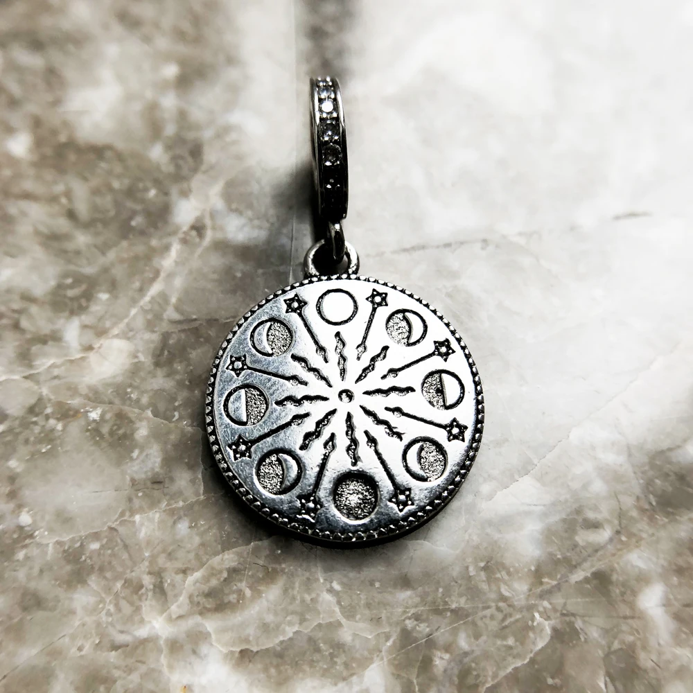 Moonphase Pendant 925 Sterling Silver Dangle Charm Women Men Vintage Fine Jewelry
