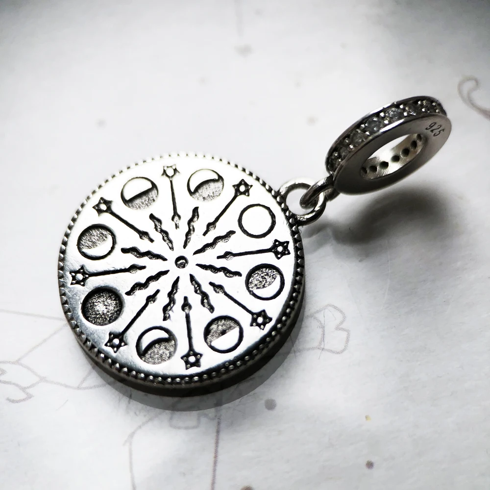 Moonphase Pendant 925 Sterling Silver Dangle Charm Women Men Vintage Fine Jewelry