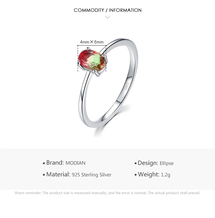 Modian 925 Sterling Silver Colorful Watermelon Tourmaline Rings for Women Fashion Finger Band Fine Jewelry Korean Style Anel