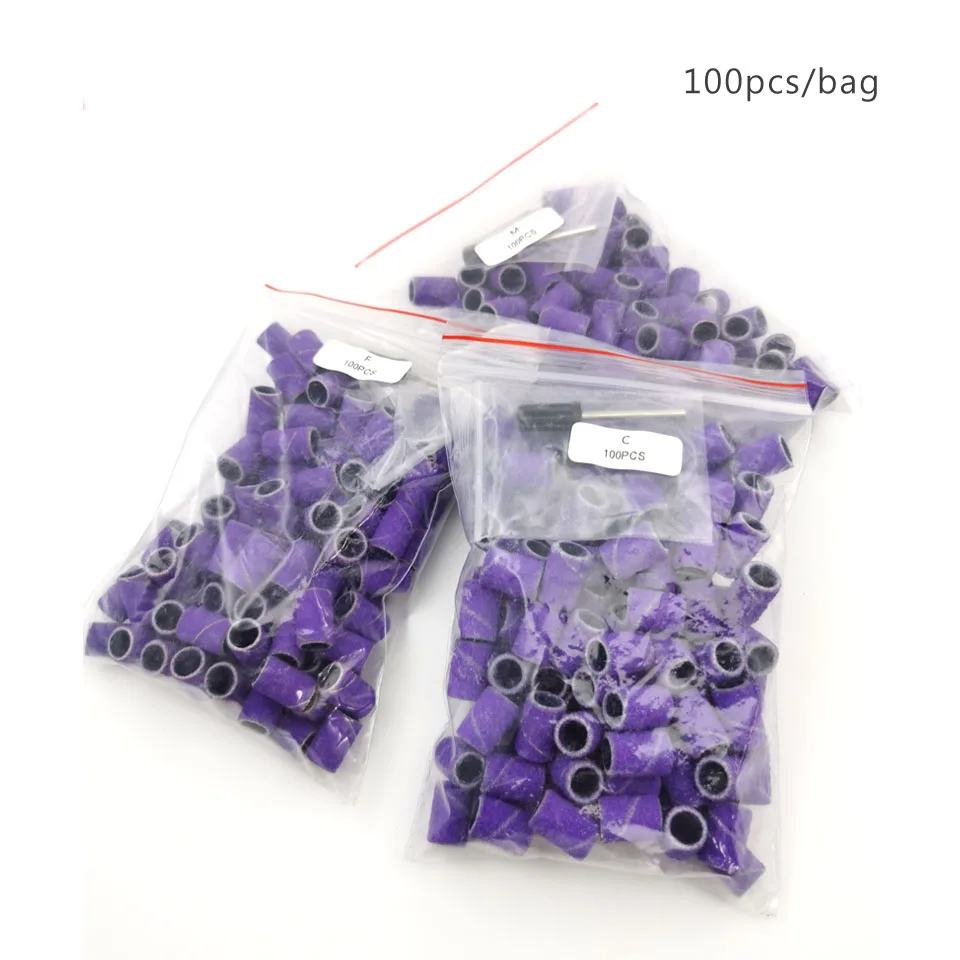 HYTOOS 100pcs/Bag Purple Sanding Bands Without Rubber Mandrel Nail Drill Bit Accessories Gel Removal Nails Care Polishing Tool
