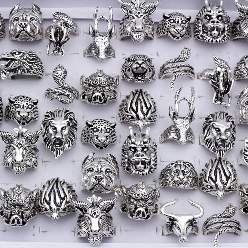 20pcs/lot Vintage Punk Animal Mix Style Metal Jewelry Rings For Men Women Size 8 to 11