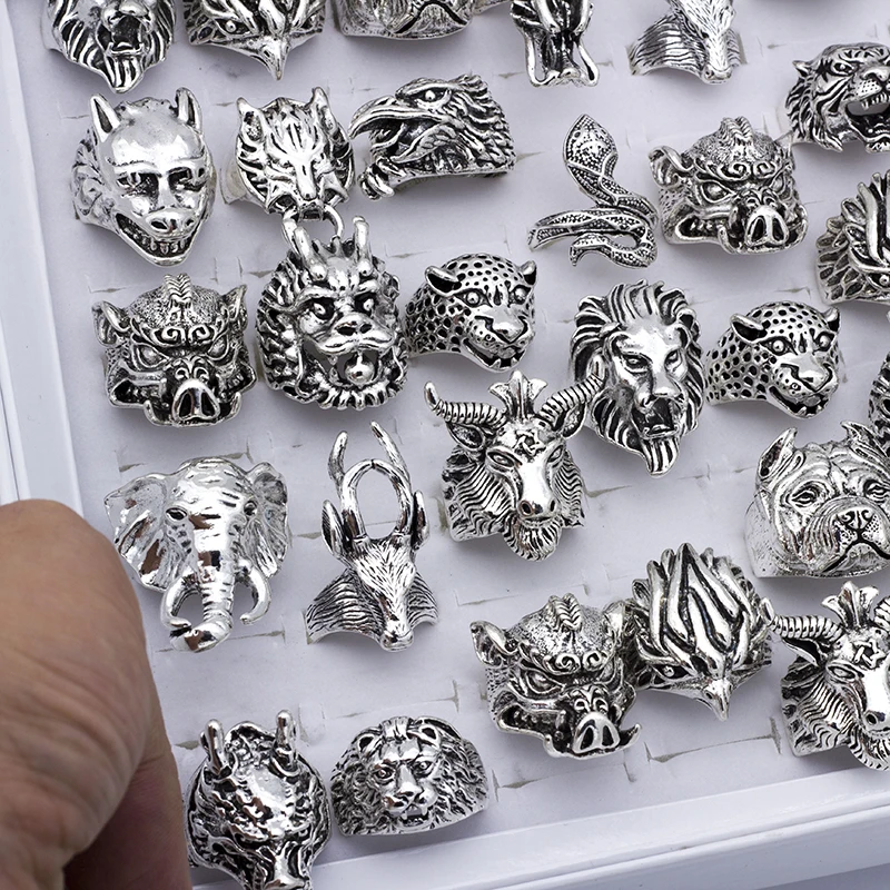 20pcs/lot Vintage Punk Animal Mix Style Metal Jewelry Rings For Men Women Size 8 to 11