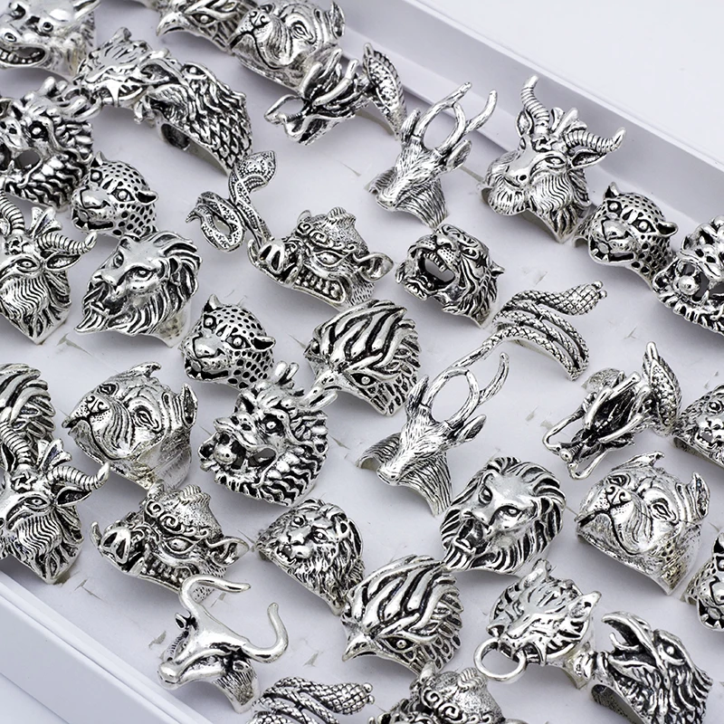 20pcs/lot Vintage Punk Animal Mix Style Metal Jewelry Rings For Men Women Size 8 to 11