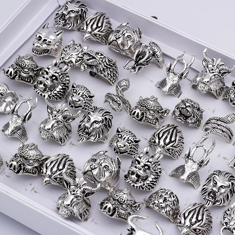20pcs/lot Vintage Punk Animal Mix Style Metal Jewelry Rings For Men Women Size 8 to 11
