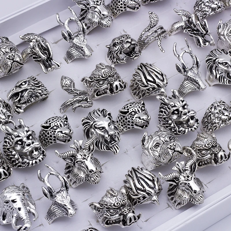 20pcs/lot Vintage Punk Animal Mix Style Metal Jewelry Rings For Men Women Size 8 to 11