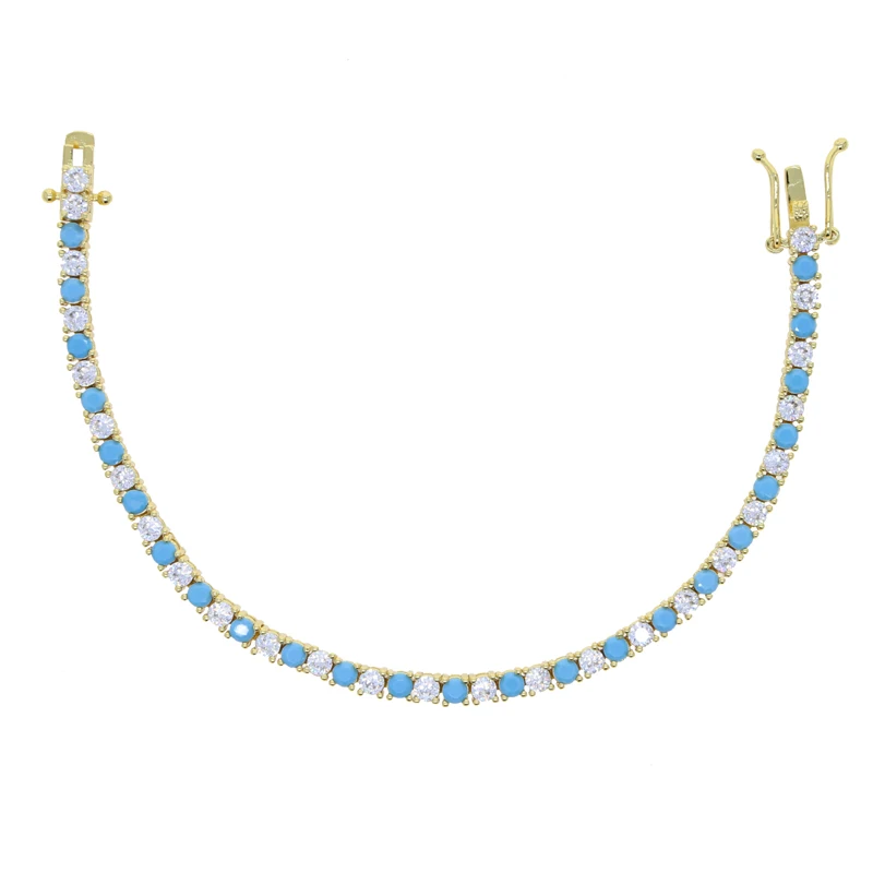 Fashion Jewelry Turquoise Blue Double Row White CZ Stone Tennis Bracelet for Women with Platinum Plated Color Chain 17cm 19cm