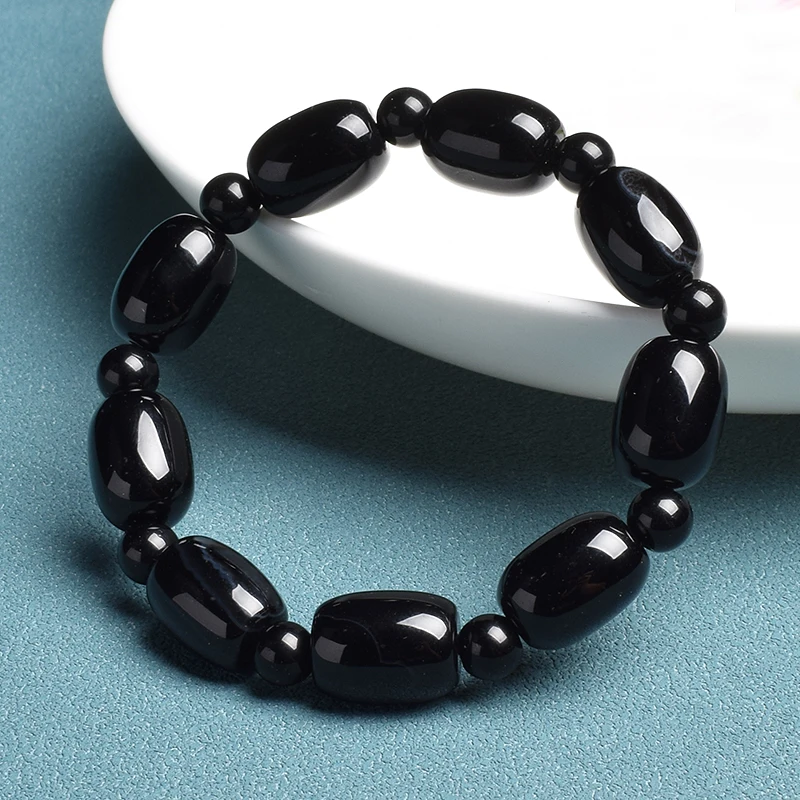 Natural Stone Coffee Lace Agates Bracelet Cylinder Drum Barrel Shape Jades Beads Bracelets On Hand Brown Exquisite Bangles Gift