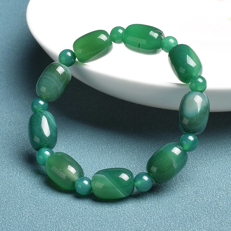 Natural Stone Coffee Lace Agates Bracelet Cylinder Drum Barrel Shape Jades Beads Bracelets On Hand Brown Exquisite Bangles Gift